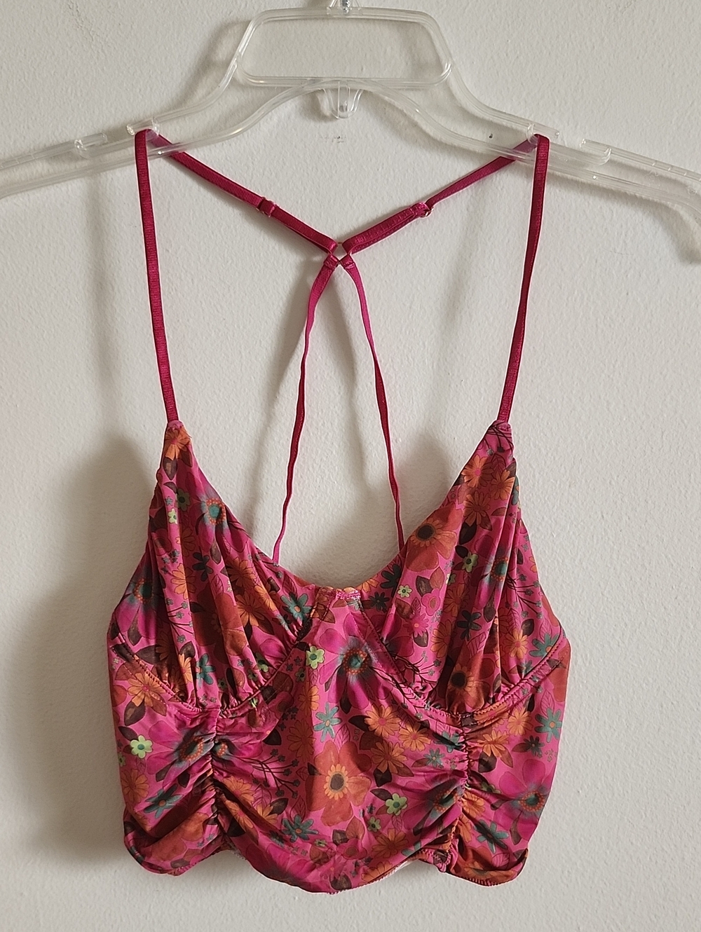 NATURAL LIFE Fuchsia Floral Ruched Spaghetti Strap Cami